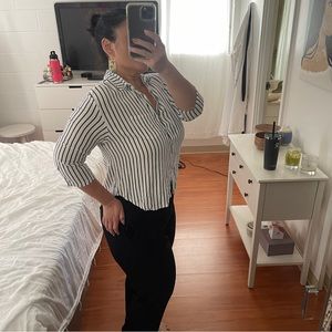 Ava Sky Button Down striped Blouse